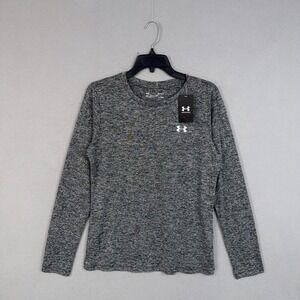 Under Armour Shirt Womens Medium Gray HeatGear Long Sleeve Running Athletic Top